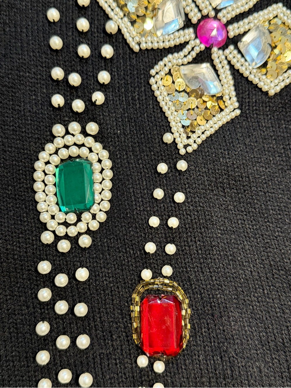 VINTAGE 80s glam bling knit sweater cardigan jewel pearl beads ruby emerald bold - Picture 6 of 14
